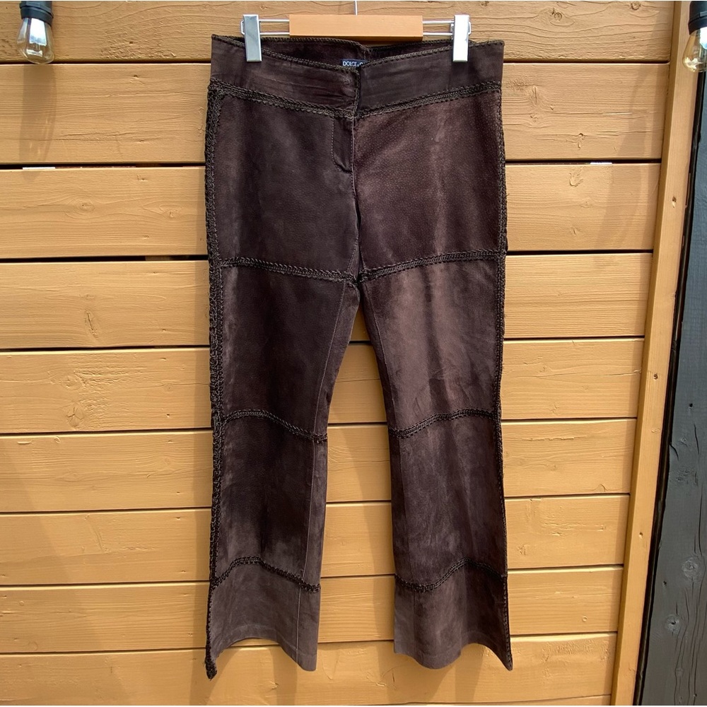 Vintage Dolce & Gabbana 90s brown leather embroidered pants